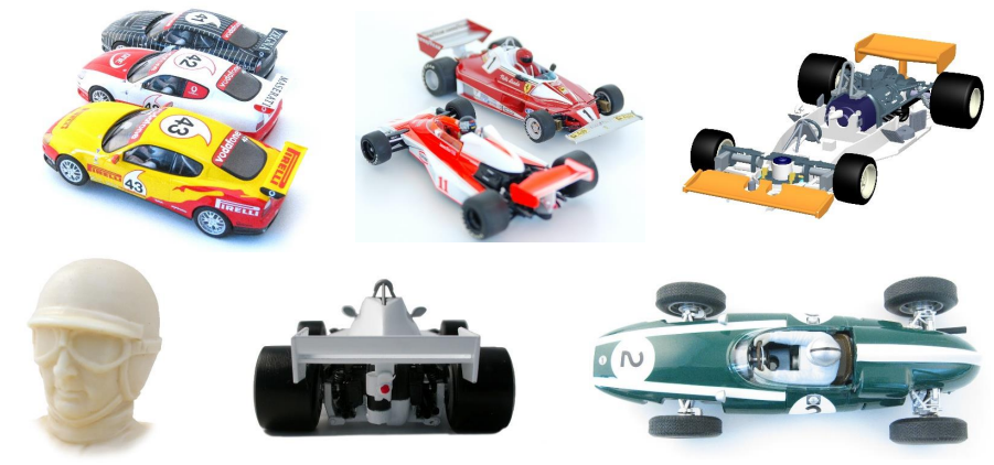 Different models of Scalextric cars